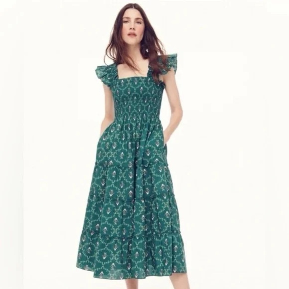 Hill House Ellie Nap Dress - Emerald Trellis
